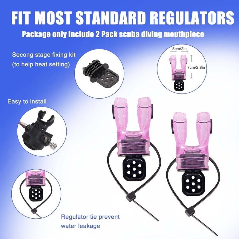 JUSTOOP Store Bite Moldable Scuba Diving Mouthpiece, TPE Moldable Snorkel Mouthpiece Regulator with Regulator Tie Scuba Diving Mouthpiece Replacement Diving Regulator, Pink/Blue/Transparent Black - Image 4